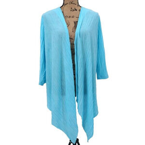Chico's Cardigan Womens M Blue Long Open Drape Lightweight Travel Vacation Beach